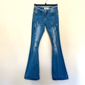 Celebrity Ace Women’s Distressed Blue Denim Flare Jeans